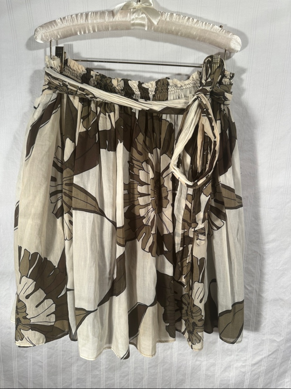 Zara Cream Midi Skirt with Brown Floral Print